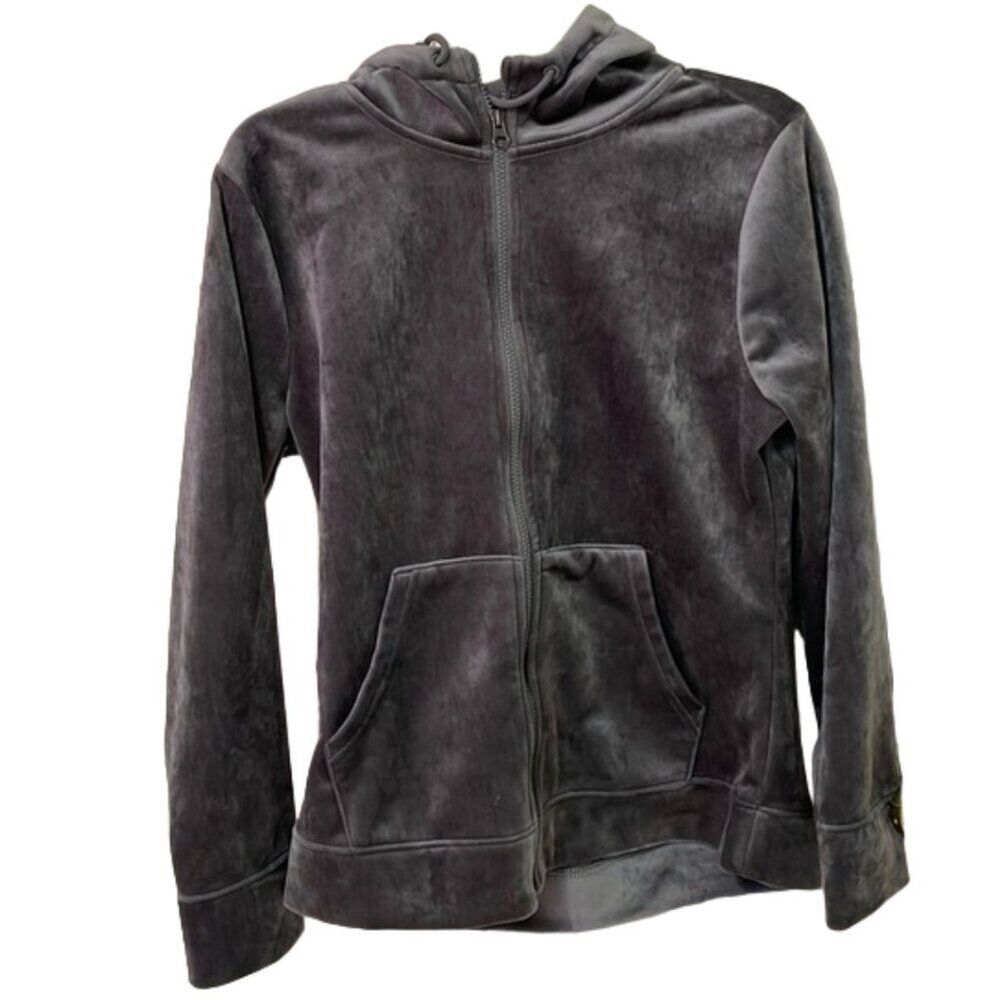 Time & Tru Grey Velour Full Zip Hooded Jacket Womens Size Medium